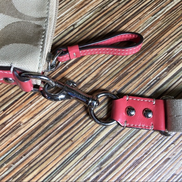 Coach Swingpack Crossbody Messenger Bag Khaki Cream Tan Pink Stripe - Picture 4 of 11